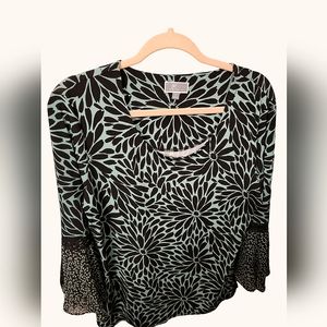 JM Collection Black & Green Print Top L